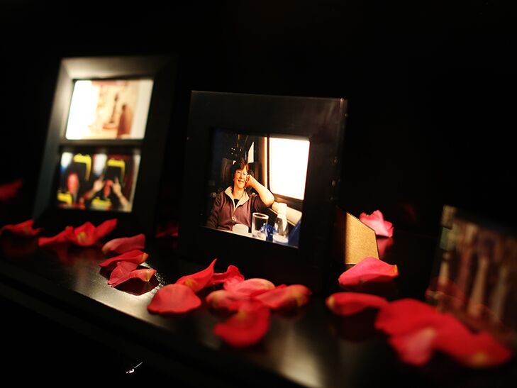 photographs in memory of family members as wedding ceremony decor