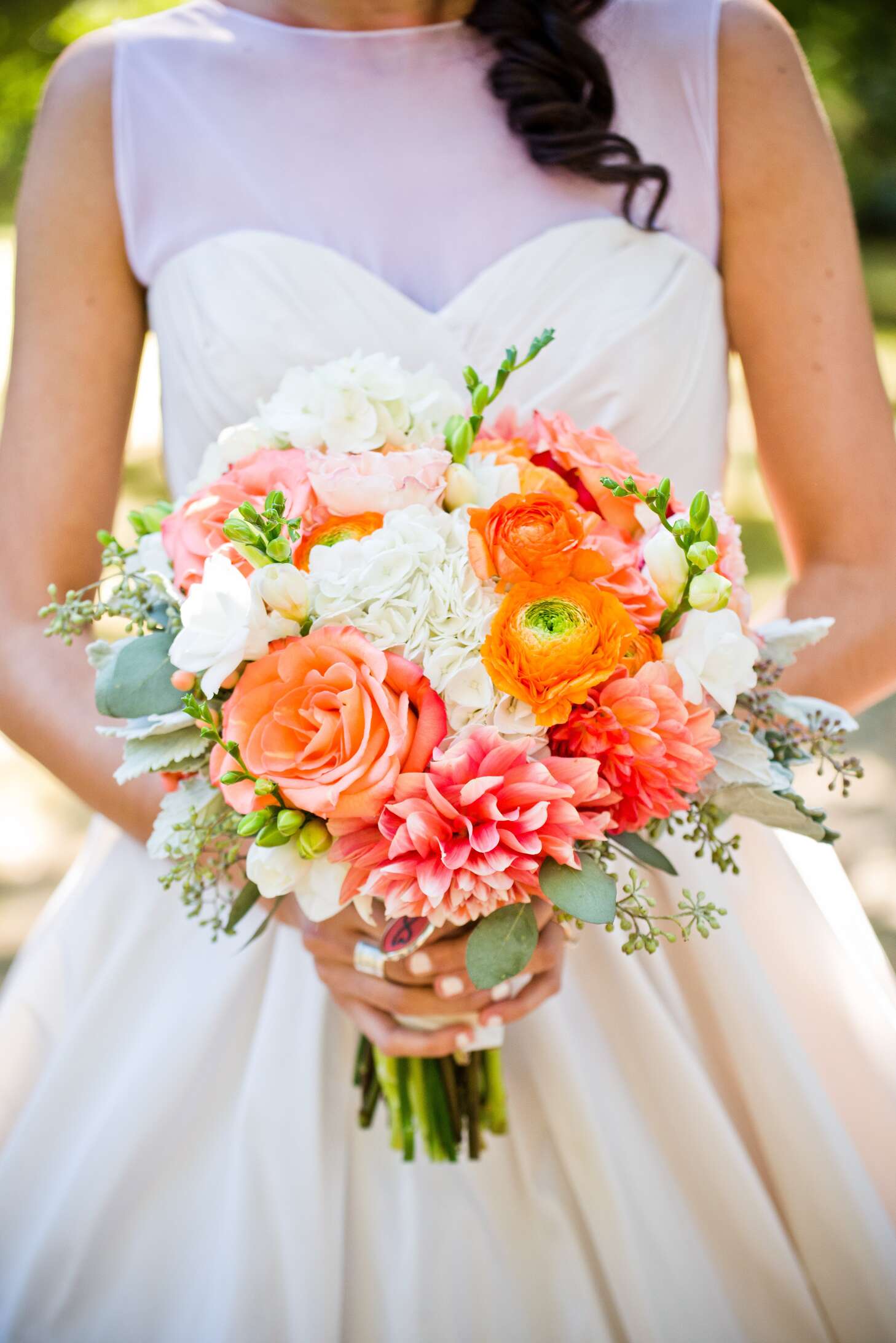 Coral and White Bridal Bouquet