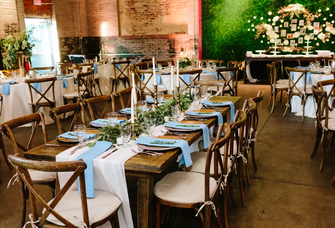 The tables are set with boho-chic decor in the event space at The Eastern.