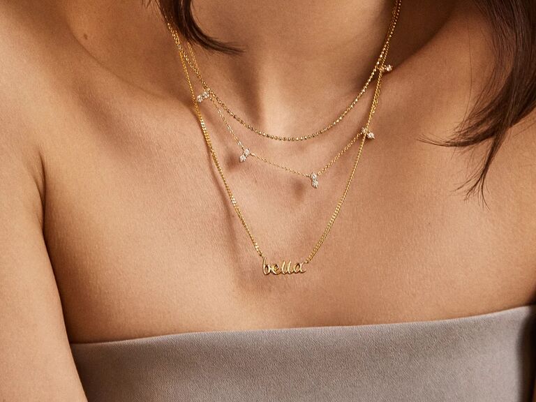 Gold nameplate necklace wedding gift for bride