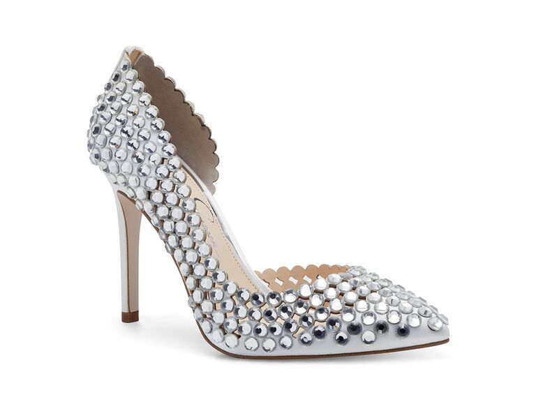 Jessica Simpson silver statement-making bejeweled bridal pumps