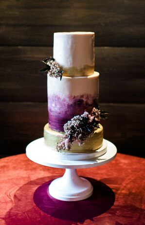 Round Tiered Cake with Purple Watercolor Ombre Design