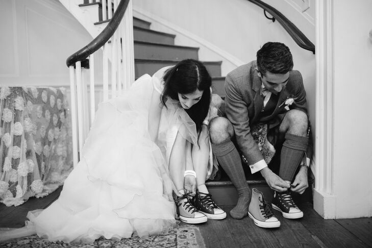 "We were really intent on having lots of personal touches," Nina says. "We had custom Converse sneakers made with our names on the back, which we changed into when our feet were hurting from standing all day."
