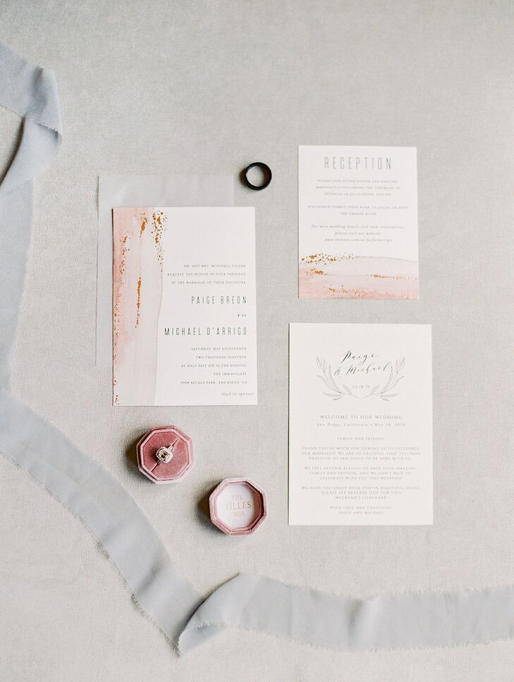 Romantic Wedding Invitations with Pink Watercolor and Typography