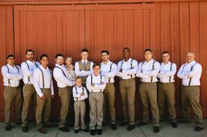 Casually Dressed Groomsmen in Suspenders