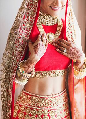 Bridal Lehenga With Gold Necklaces