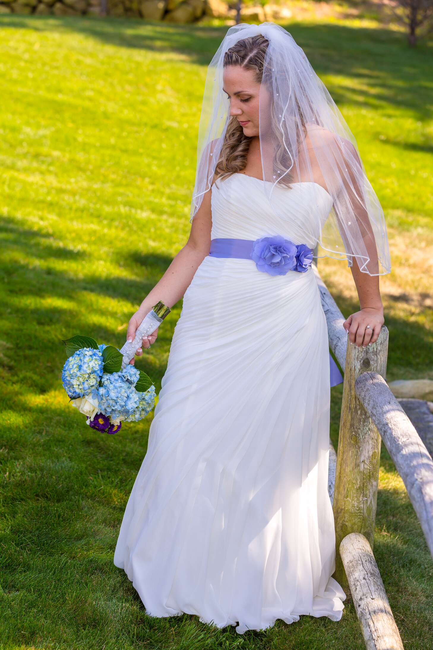 wedding dress with blue sash Used Amsale Amsale Blue Sash Wedding Dress main image 1