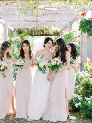 Bride and Bridesmaids Laughing Together at Market at Grelen in Somerset, Virginia