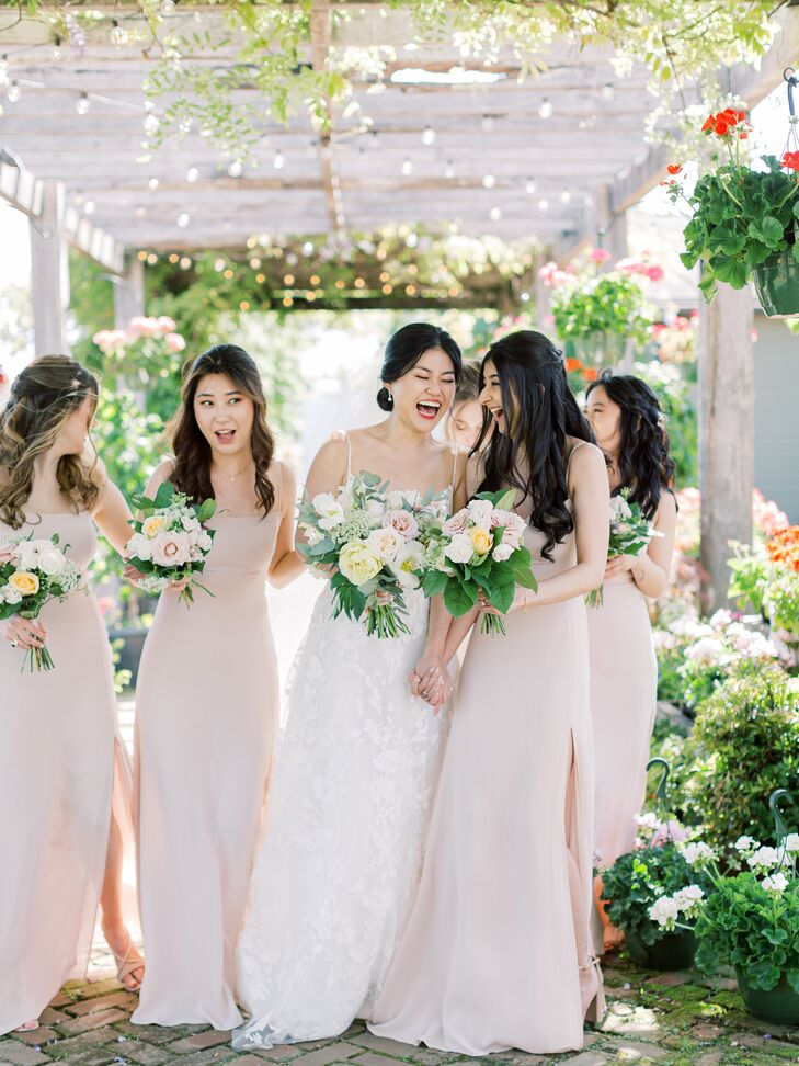 Bride and Bridesmaids Laughing Together at Market at Grelen in Somerset, Virginia