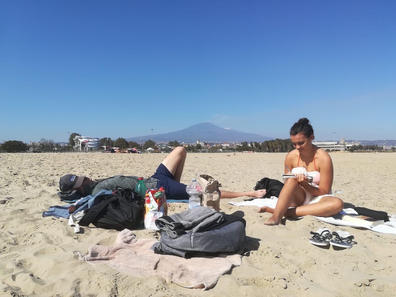 Italy (later on in our travels). Both of us occupying our usual positions!
