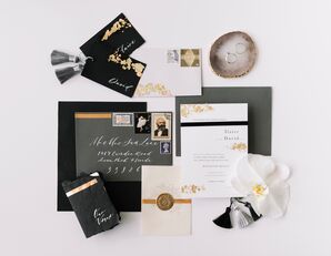 Modern Black-and-White Wedding Invitation Suite With Gold Accents