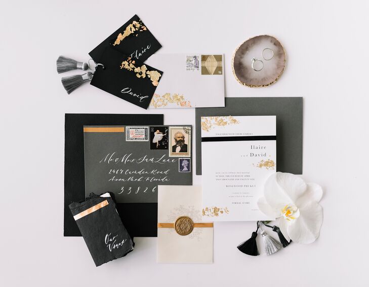 Modern Black-and-White Wedding Invitation Suite With Gold Accents