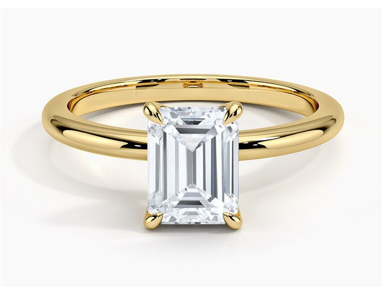 brilliant earth emerald cut diamond engagement ring with plain yellow gold band