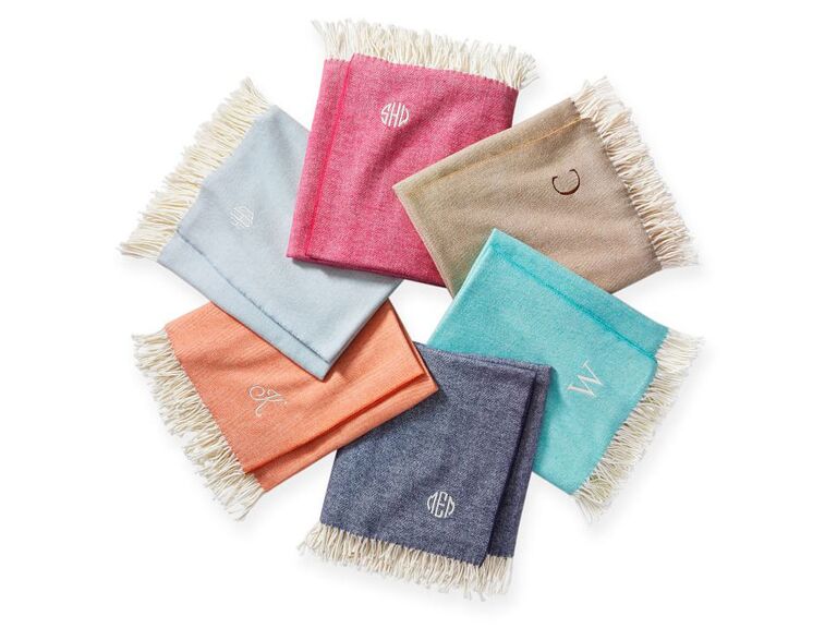 Monogrammed herringbone blankets bridesmaid gift idea