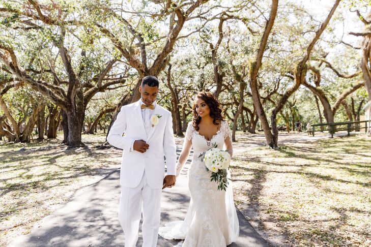 Bride and Groom in All-White Wedding Attire