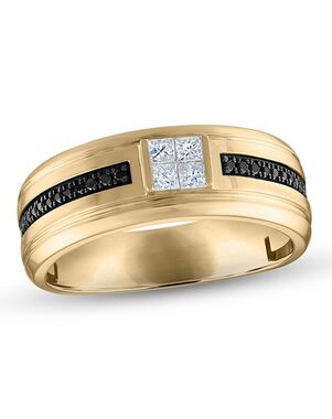 Kay Jewelers Men's White & Black Diamond Wedding Band 1/3 ct tw Square & Round-cut 10K Yellow Gold Gold Wedding Ring