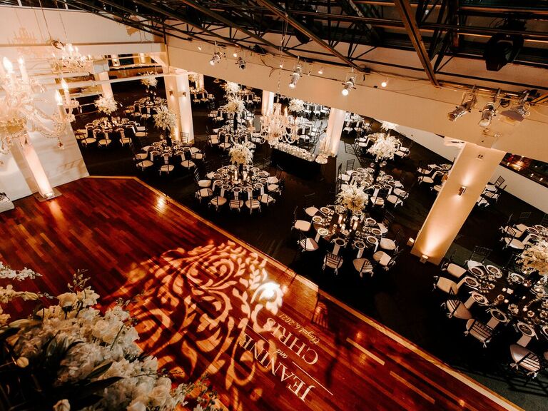 Projection lighting onto a wedding dance floor