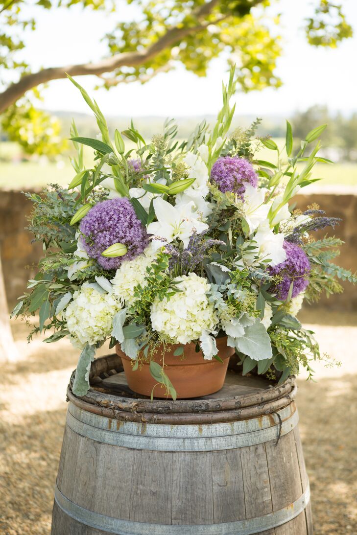 Purple and White Ceremony Altar Arrangements