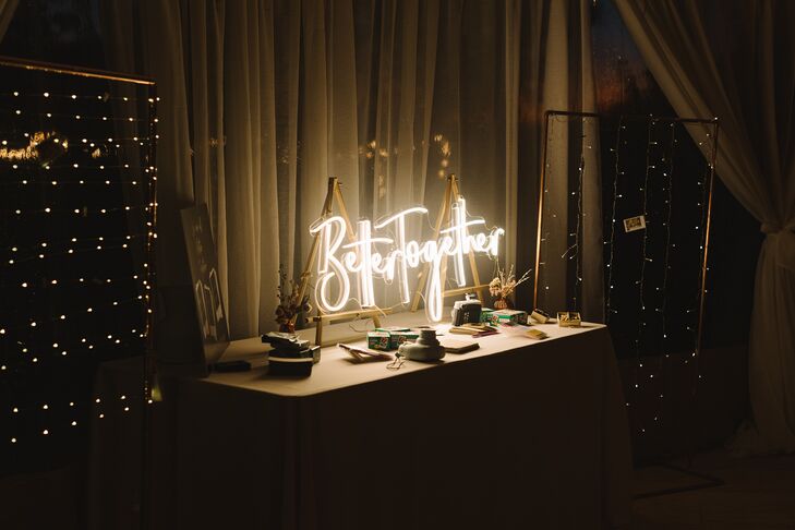 Custom Neon Sign on Photo Props and Suspended String Lights