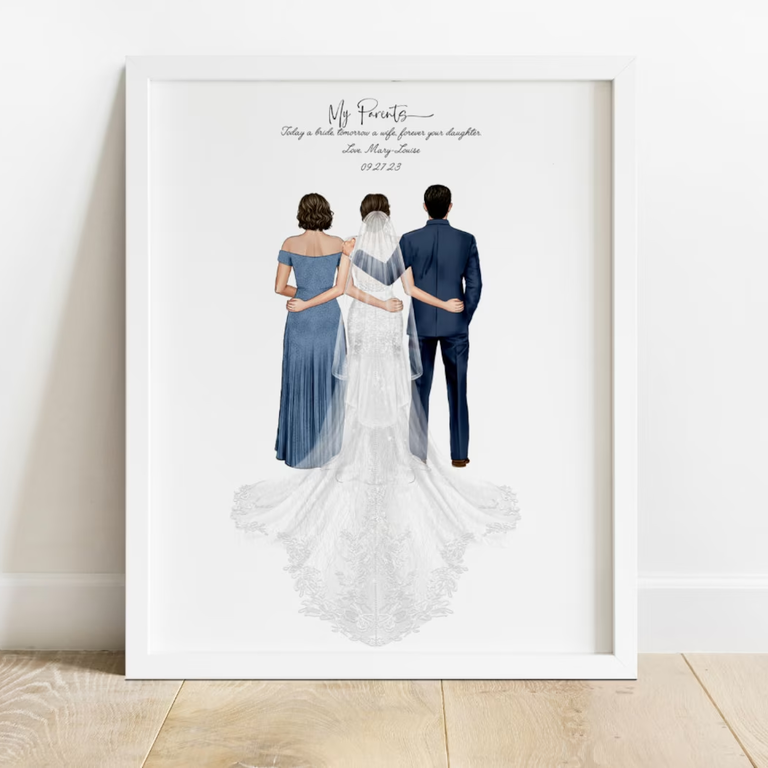Custom illustration from AtelierGifthouse to say thanks to your parents on your wedding day
