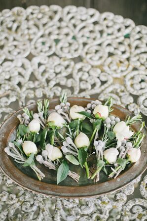 White Gardenia and Silver Brunia Boutonnieres