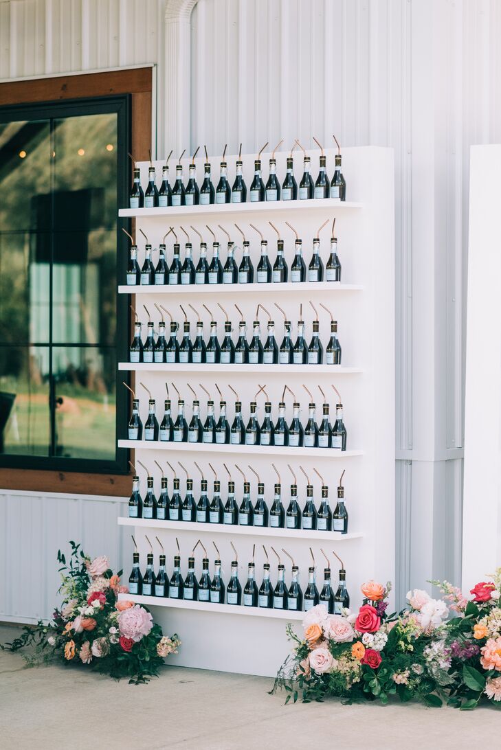 Display Wall of Prosecco Drinks at Italian-Themed Wedding