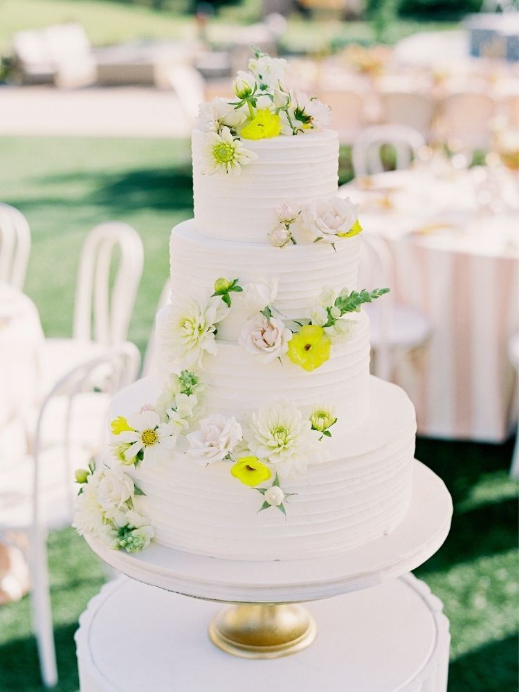 simple yellow-and-white spring wedding cake