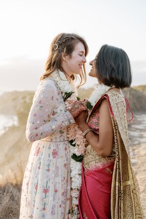Brides in Colorful Attire Sharing Hug