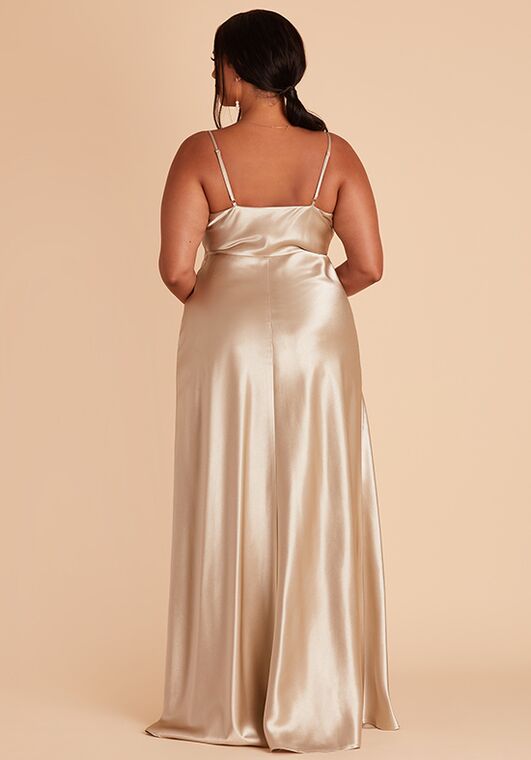 Birdy Grey Lisa Long in Satin Neutral Champagne Bridesmaid Dress - 5