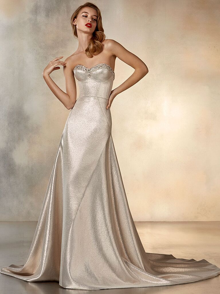 Atelier Provonias wedding dress champagne strapless a-line dress