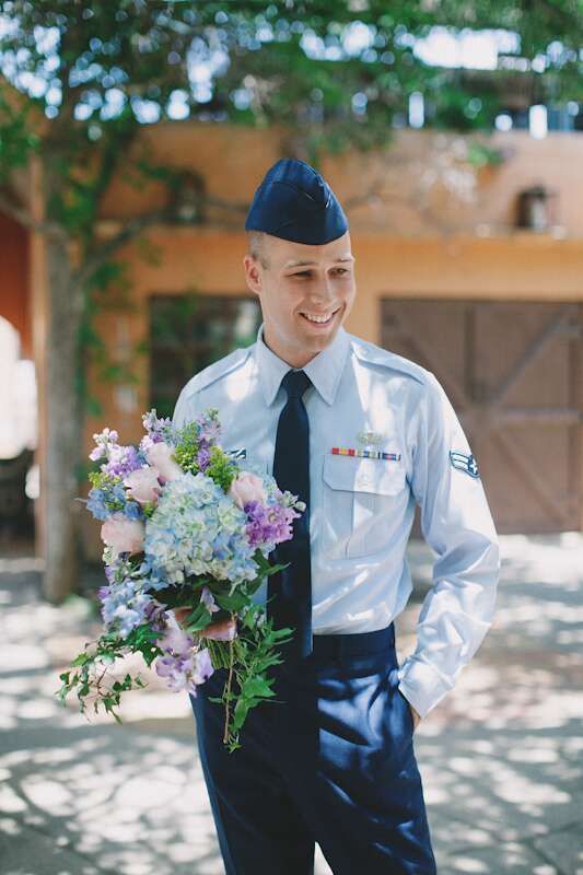 Air Force Dress Blues Groom at Fredericksburg, Texas Elopement
