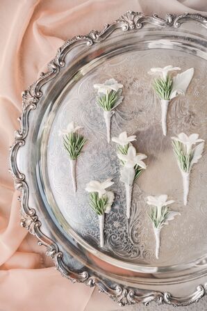 Stephanotis and Pine Boutonnieres