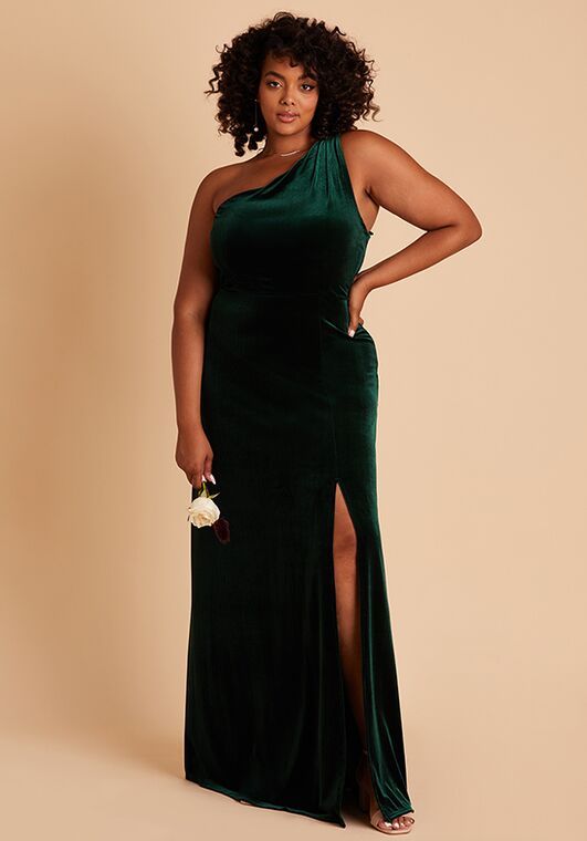 Birdy Grey Kira Dress in Velvet Emerald One Shoulder Bridesmaid Dress - 3