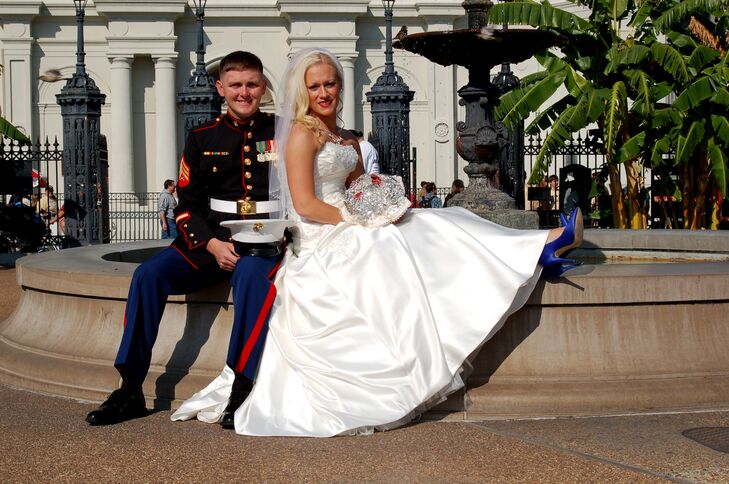 Marine Corps Bride and Groom in Jackson Square
