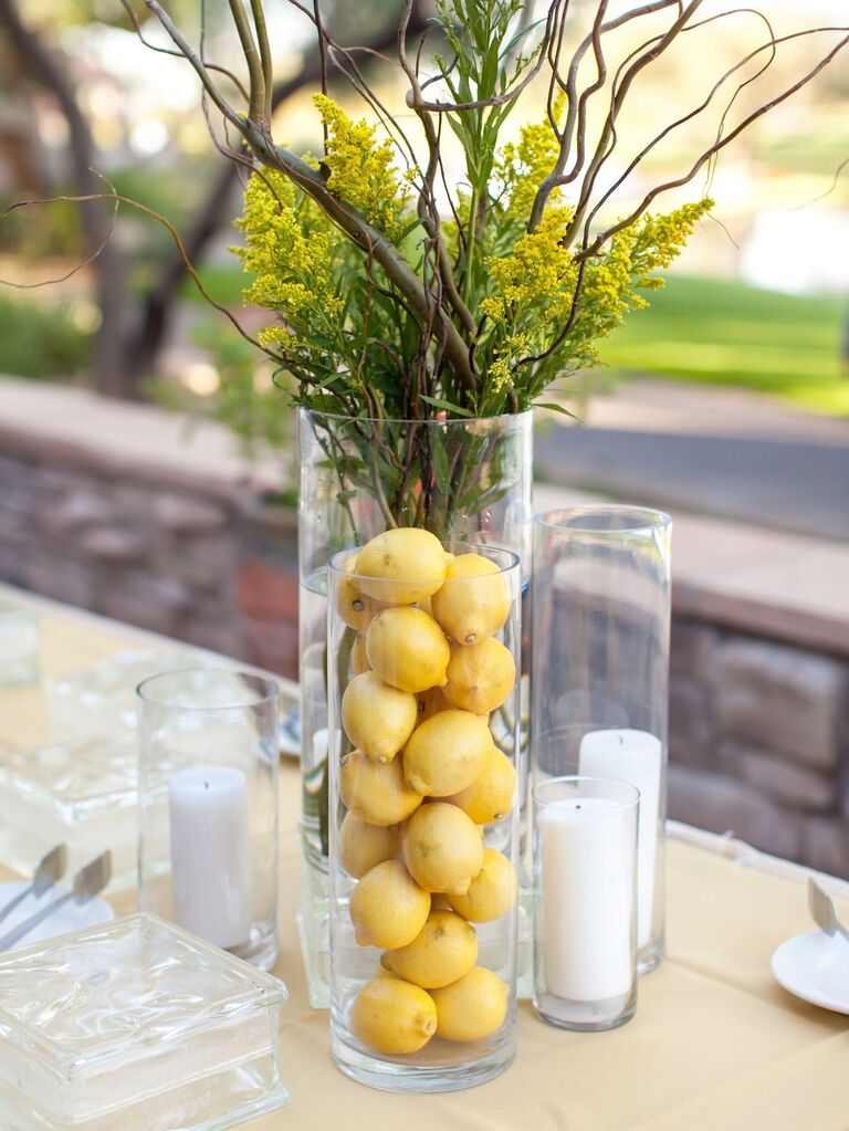 Lemon wedding centerpiece table floral arrangement