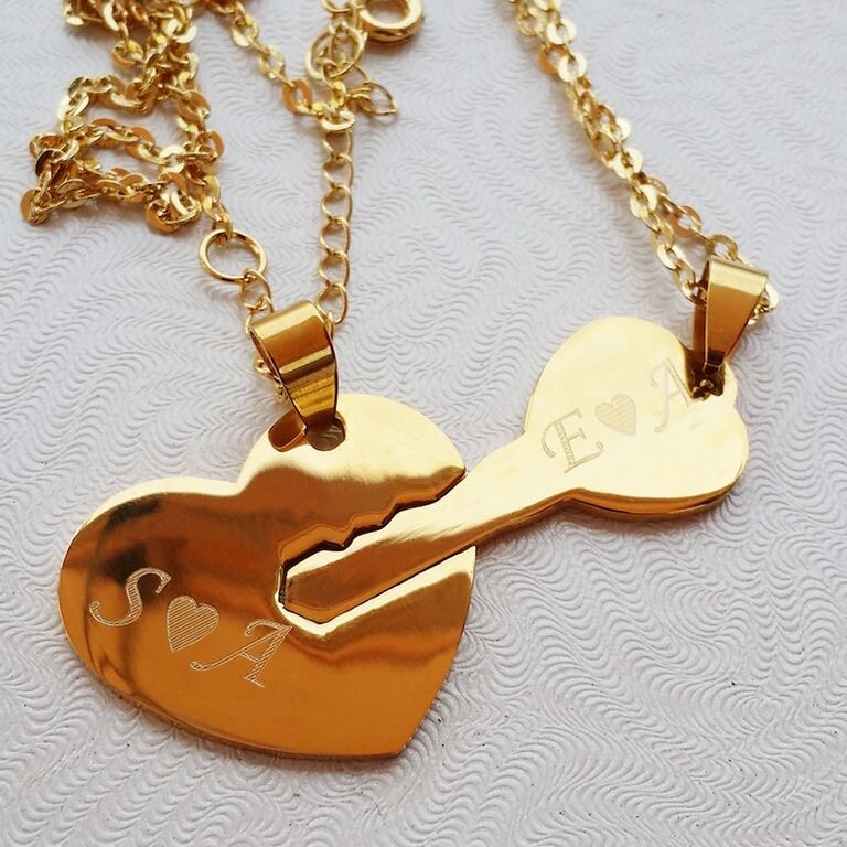 Heart and key couples necklace set