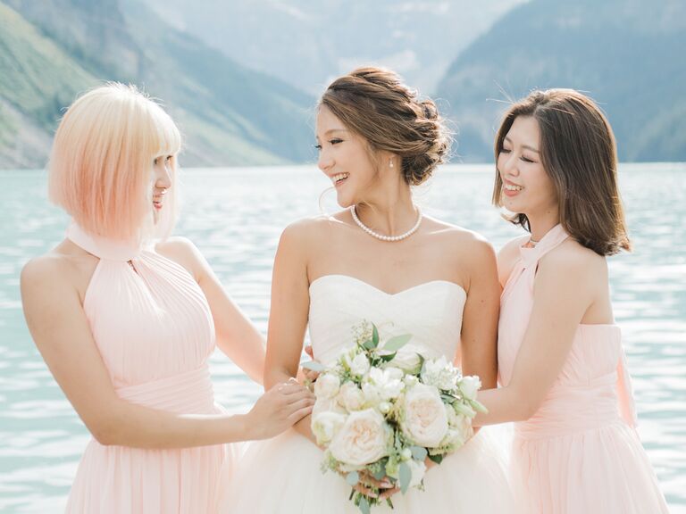 Pink bridesmaid hairstyle