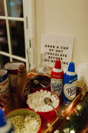 Hot Chocolate Drink Station at Christmas Wedding Reception