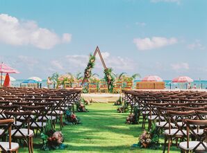 Outdoor Ceremony Setup with Triangular Altar Design