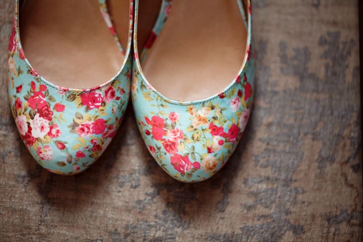 Aqua and Pink Floral Printed Flats