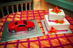 Two-Tier Orange and Pink Wedding Cake