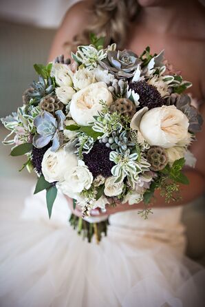 Elegant Succulent, Silver Brunia and Garden Rose Bouquet