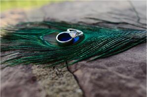 Wedding Rings On Peacock Feathers