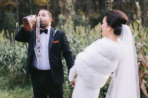 Groom Drinking Bourbon After Digging Up Buried Bottle