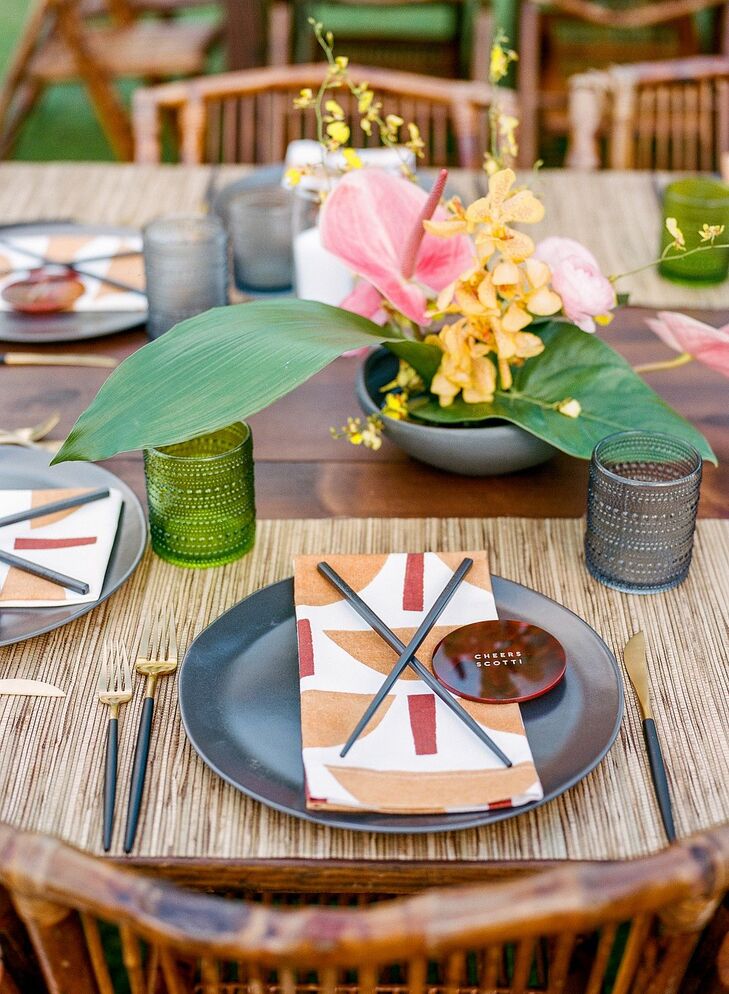Tropical Place Setting with Chop Sticks for Reception in Kapalua, Hawaii
