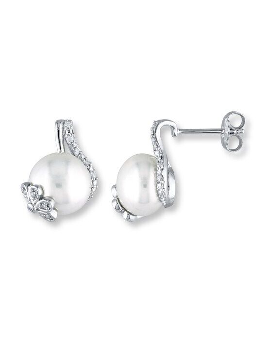 Kay Jewelers Cultured Pearl Earrings 1/10 ct tw Diamonds Sterling Silver Wedding Earrings photo - 1