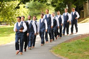 Groomsmen in Navy Vests and Slacks