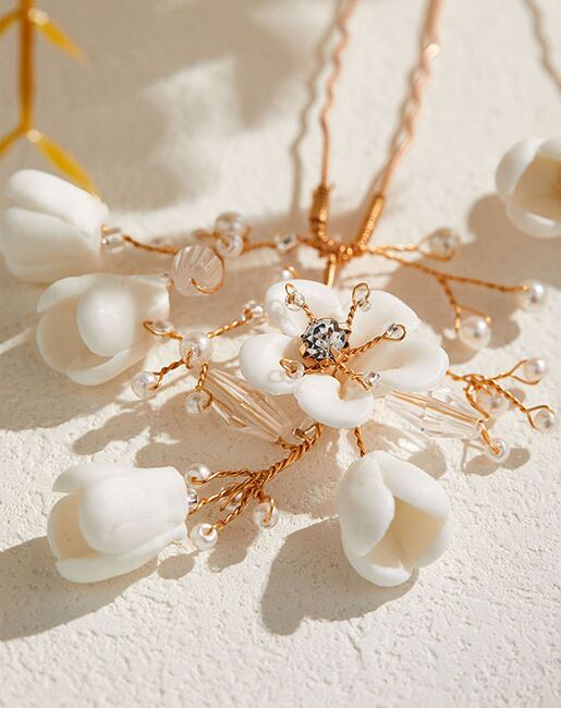 AW Bridal AW BRIDAL Wedding Hair Pins Flower Bridal Hair Pieces Bridal Hair Comb Clip Wedding Hair Accessories for Brides Bridesmaids 2Pcs (Gold) Gold Pins, Combs + Clip - 6