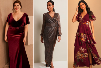 Three fall mother-of-the-bride dresses for autumn weddings