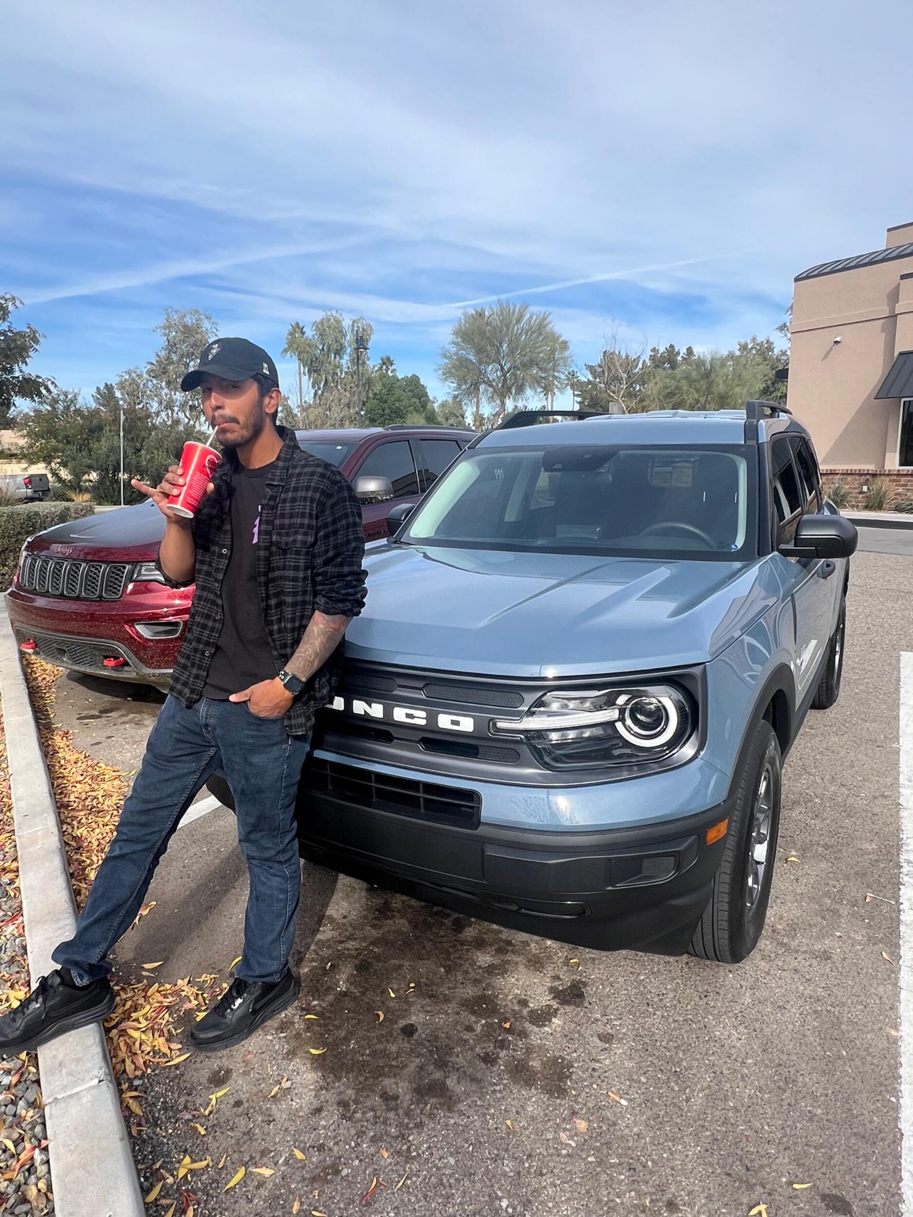 Jose’s very first NEW car! Look at that cocky attitude with that pinky up. SMH my head. Everyone, meet his pride and joy-- a blue 2024 Ford Bronco Sport aptly named, Brok (like from God of War). I prefer the name "Invinciboy".